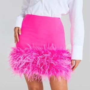 Nadine Merabi Mia Pink Skirt - hot pink skirt with ostrich feathers